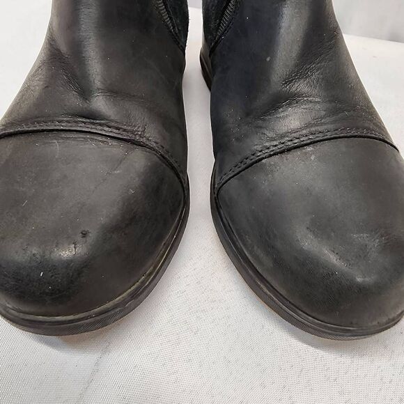 Sorel Women's 7.5 Evie Pull-On Bootie Waterproof Black Suede Leather Wedge Ankle - Picture 6 of 10